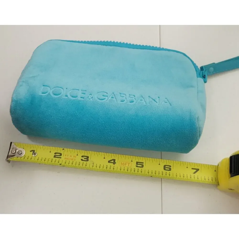 Dolce & Gabbana Light Blue Logo Velour Wristlet Pouch Sunglasses Case Blue
